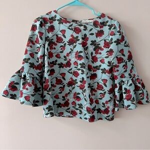 Alice & Olivia rose print woven ruffle peplum top ladies size small